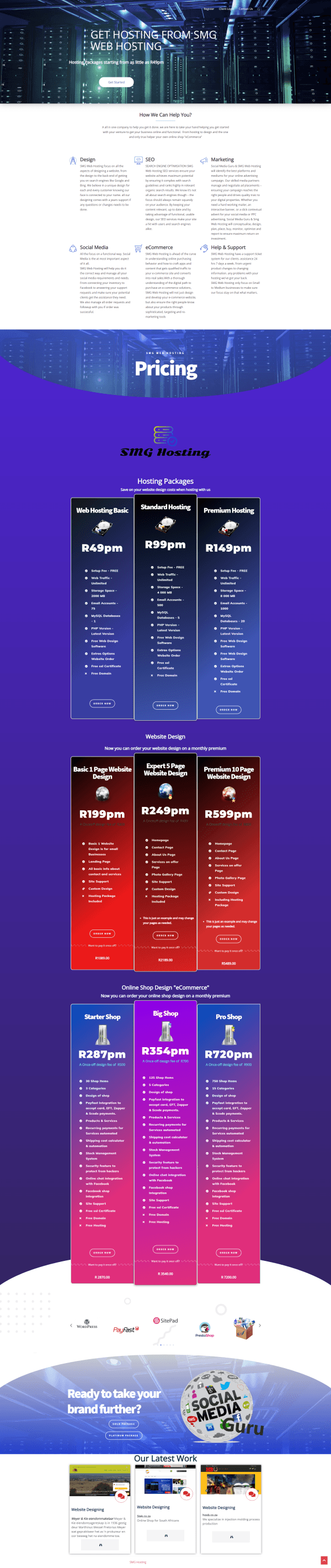 SMG Web Hosting website by Social Media Guru
